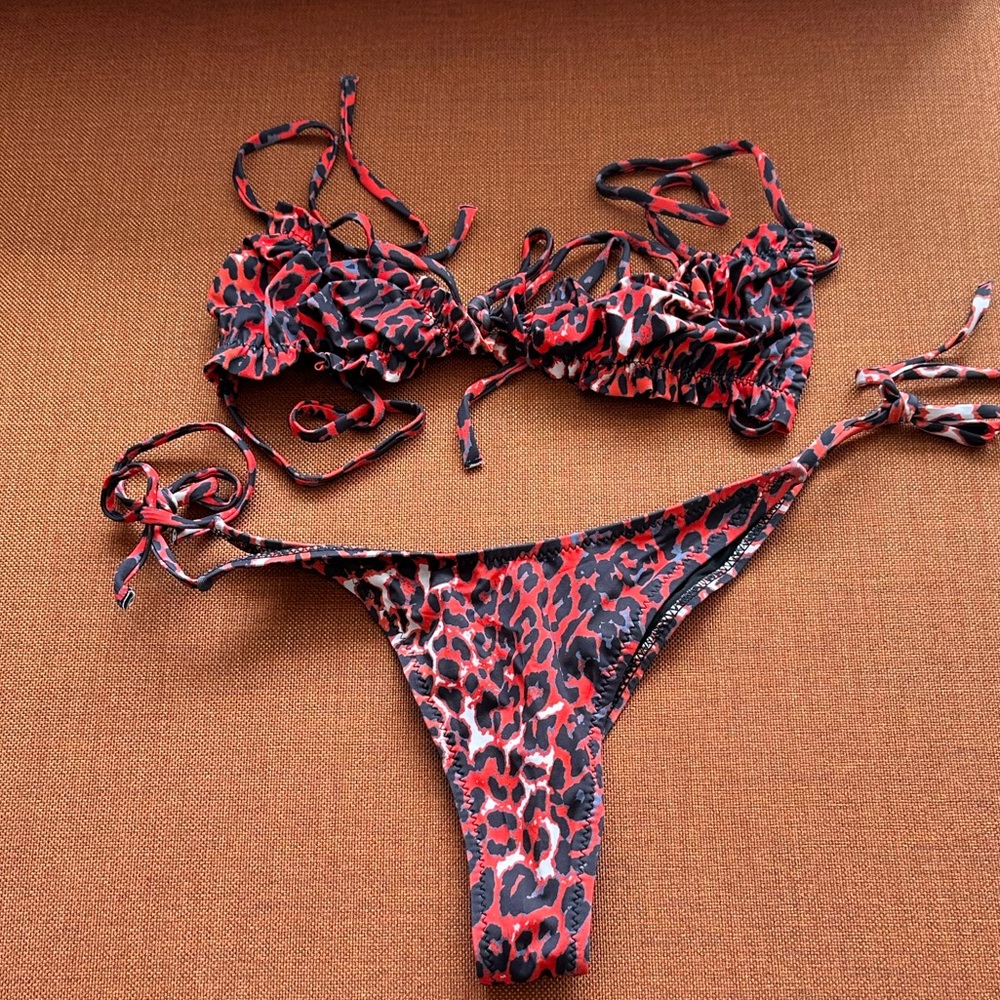 SHEIN Red and Black Bikini Swimwear